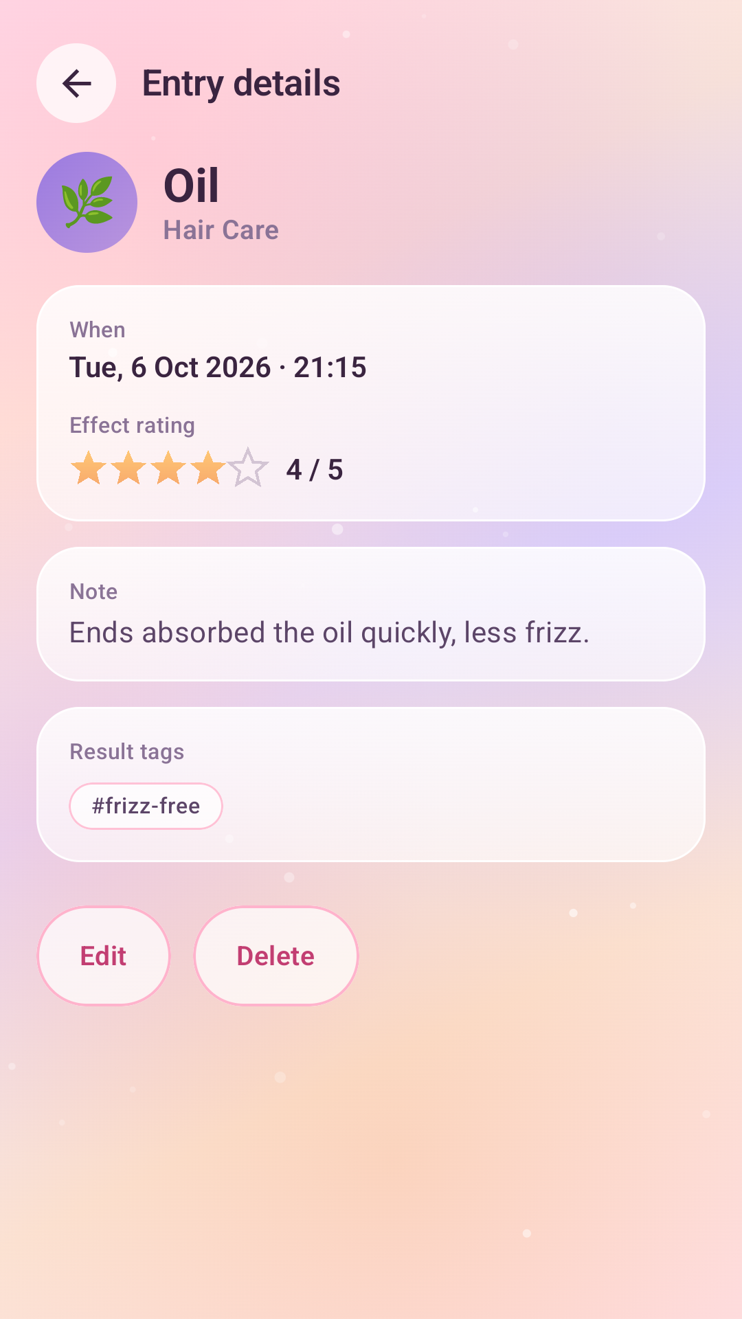 Glow Counter entry details screen