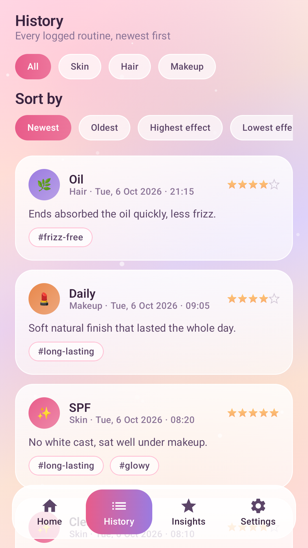 Glow Counter history screen